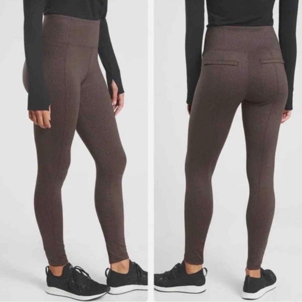 Athleta Delancey Herringbone Tight Brown Leggings Size Small Petite Workwear
